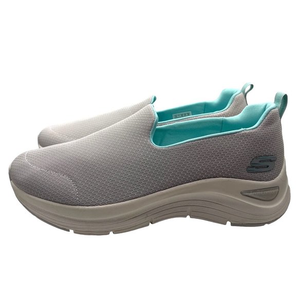 Skechers Sneakers Womens Size 10 Gray Teal Arch Comfort Athletic Slip On Shoes - Picture 2 of 11